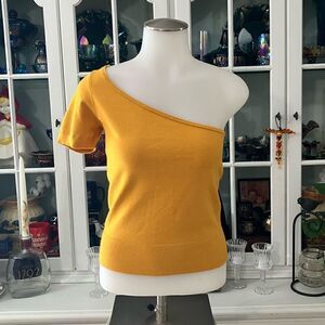 J. Crew Mustard Yellow One Shoulder Thin Knit Top Sz XS